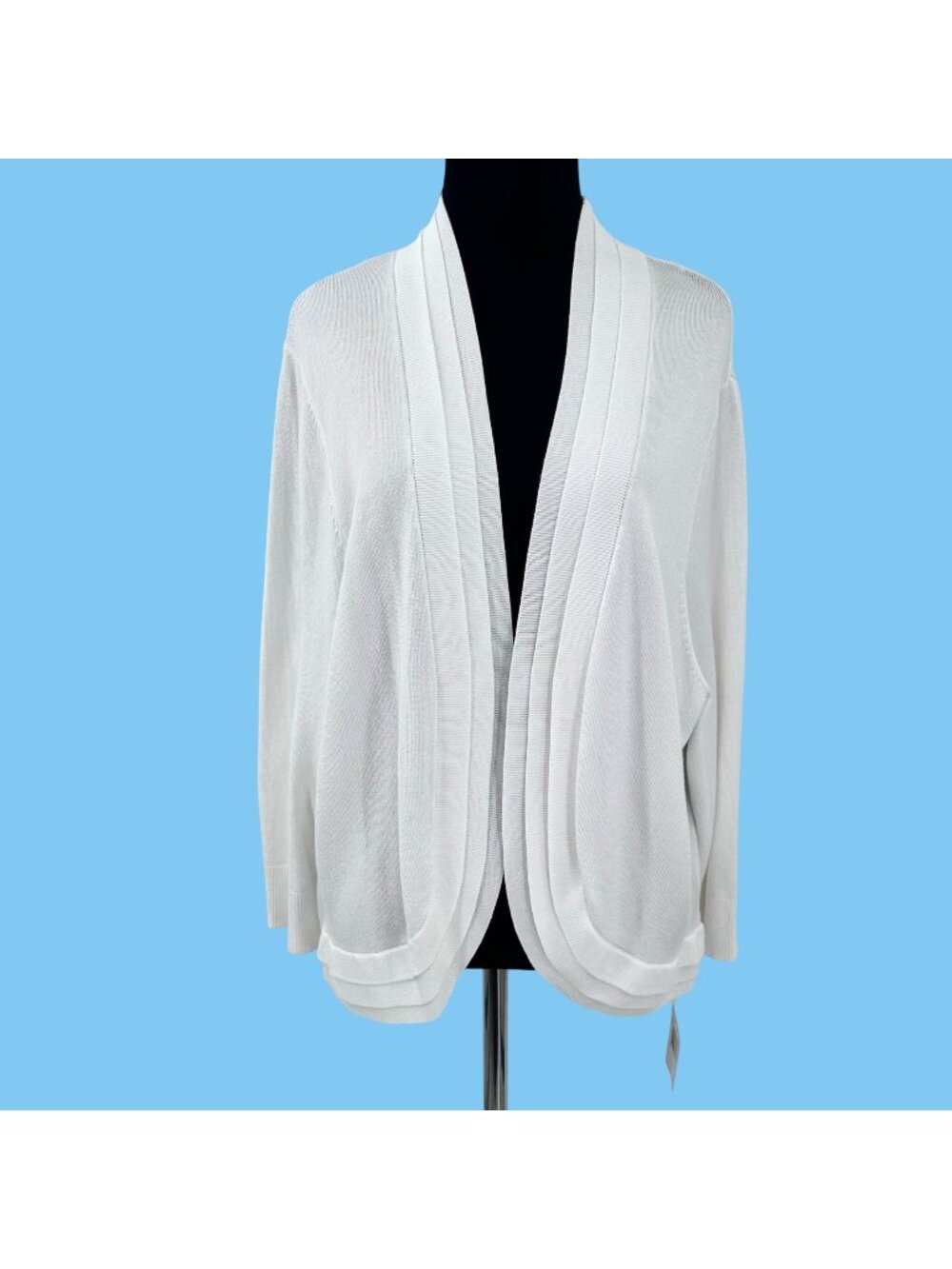 NWT RONNI NICOLE WHITE OPEN FRONT PLEATED LIGHTWEIGHT CARDIGAN SWEATER - 2X